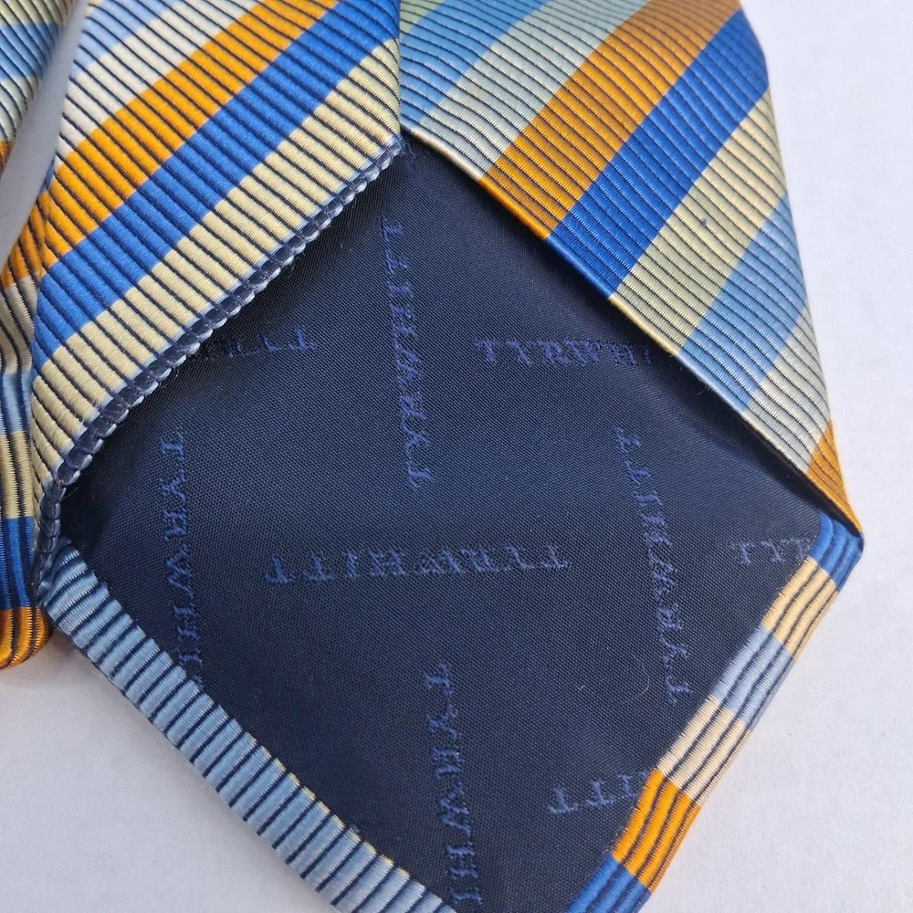 Charles Tyrwhitt Tie Mens OS Blue Gold Silver Striped Silk Italy Classic Woven